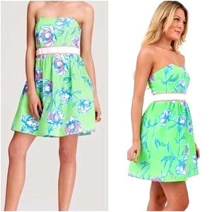 NWT Rare Lilly Pulitzer Langley Silk Strapless Floral Dress White Stones Size:00